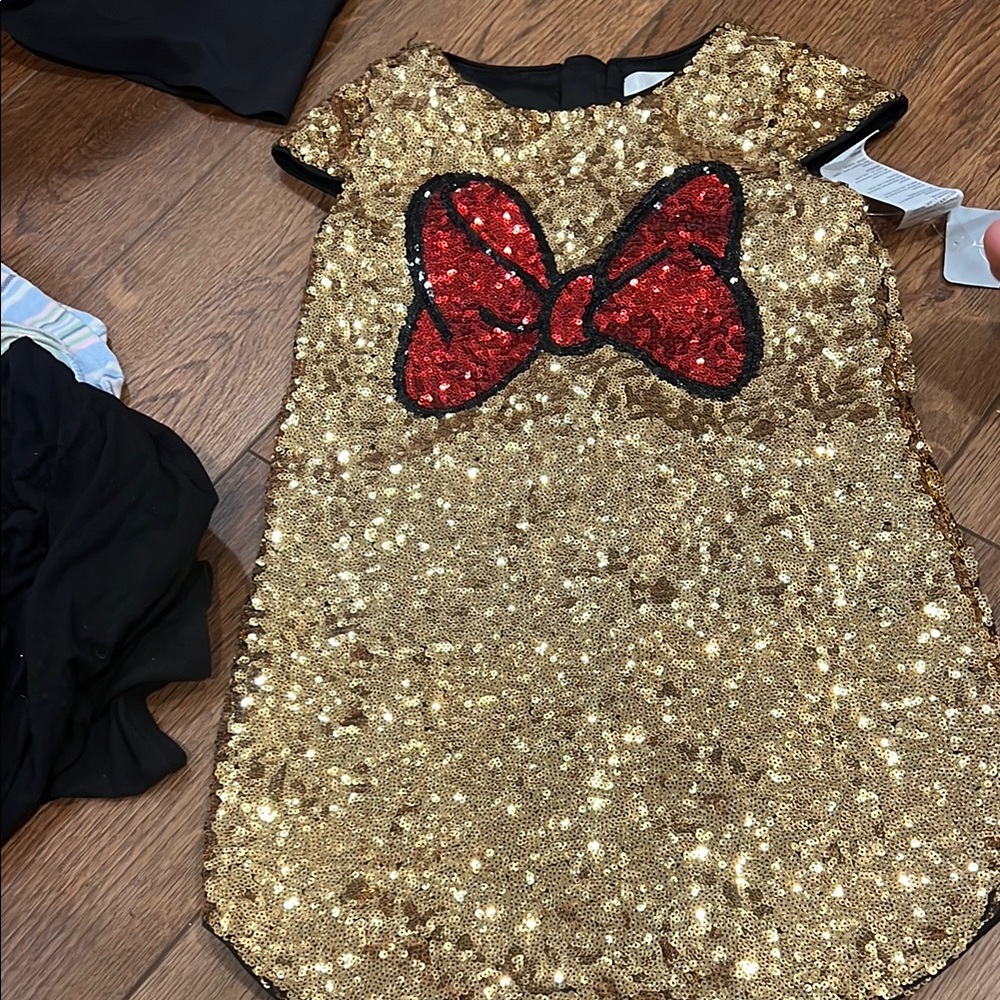 Disney Glittering Gold Dress with Red Sequin Bow